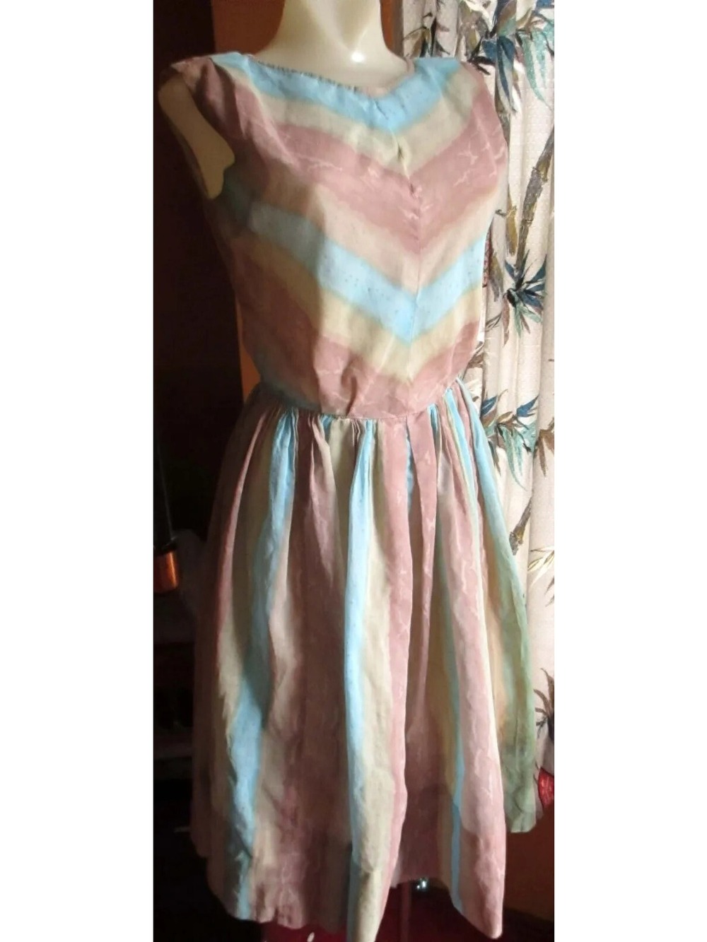 sz 6 True Vtg 50s SHABBY CHIC Marcy Lee Pleated Sleeveless Zipback Sheer Dress